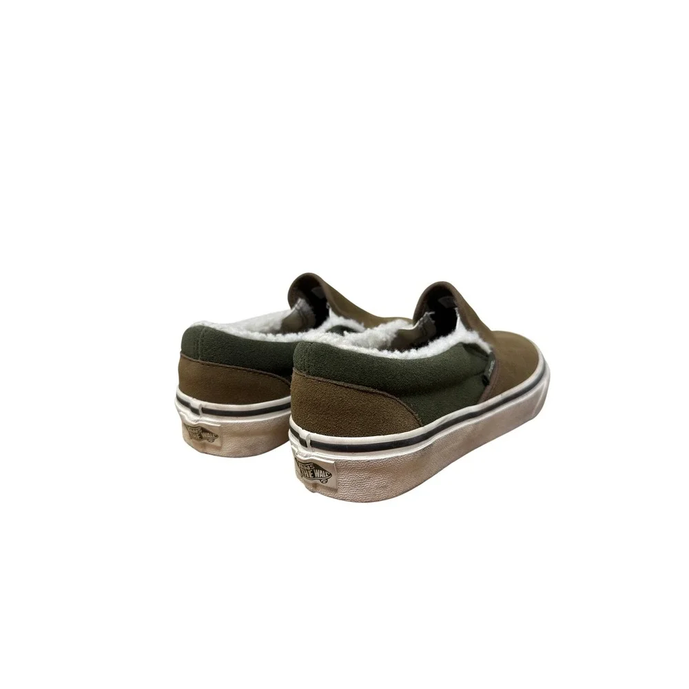Vans Classic Slip-On Suede Sherpa Faux Fur Lined Olive Green Mens 6.5 Womens 8
